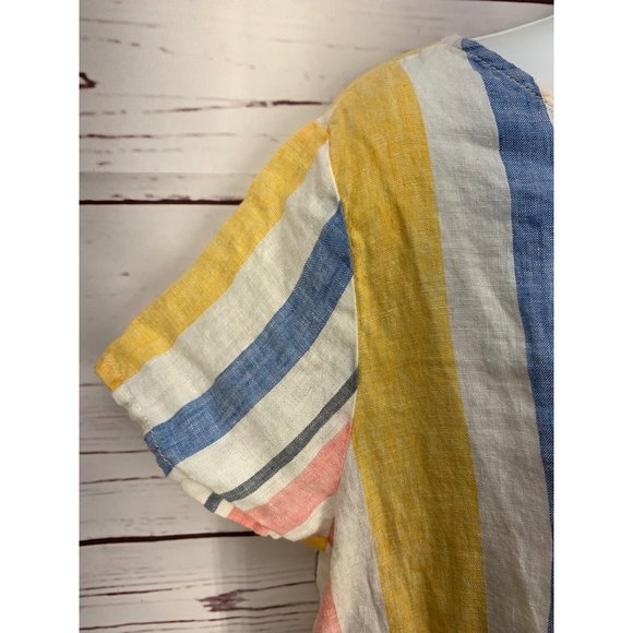 C&C California Multicolored‎ Striped Linen Medium Blouse - Picture 6 of 10